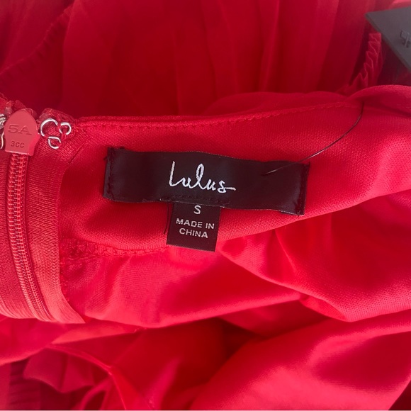 Lulu’s Never a Dull Moment Bright Red Tie-Strap Pleated Midi Dress red Small NWT - Picture 6 of 11